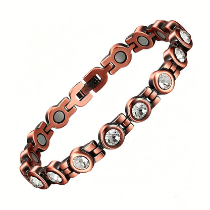 Retro Red Copper Magnetic Therapy Bracelet With Transparent Crystals Unisex