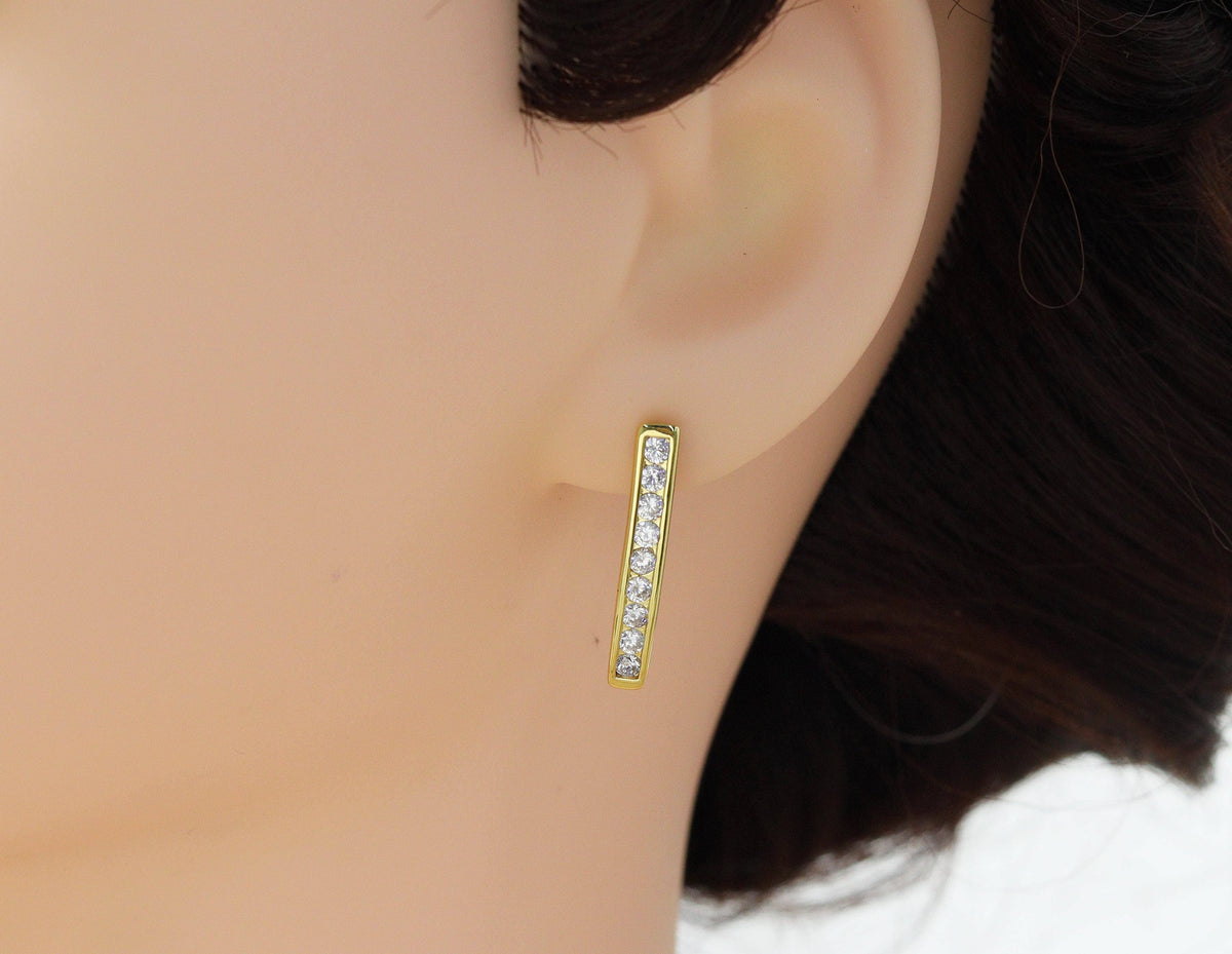 CZ Micro Pave Thin Triangle Shape Earring, Sku#Y624