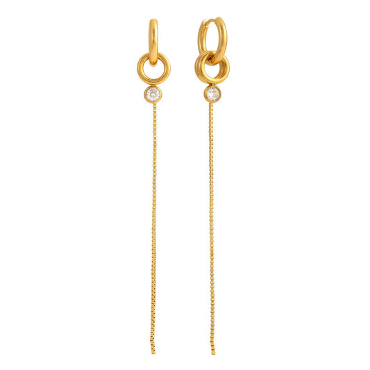18K Gold Lightweight Luxury Tassel Earrings With Cubic Zirconia
