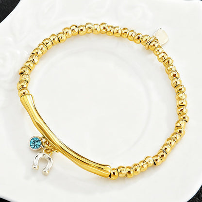 3Pcs Stackable Twisted Silver Bead Bracelet Set For Women, Zircon Horseshoe Charm Open Cuff Bangles, Minimal Cold Style Daily Fashion Jewelry