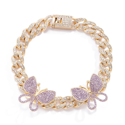 Hip-hop punk full diamond Cuban chain diamond large butterfly anklet