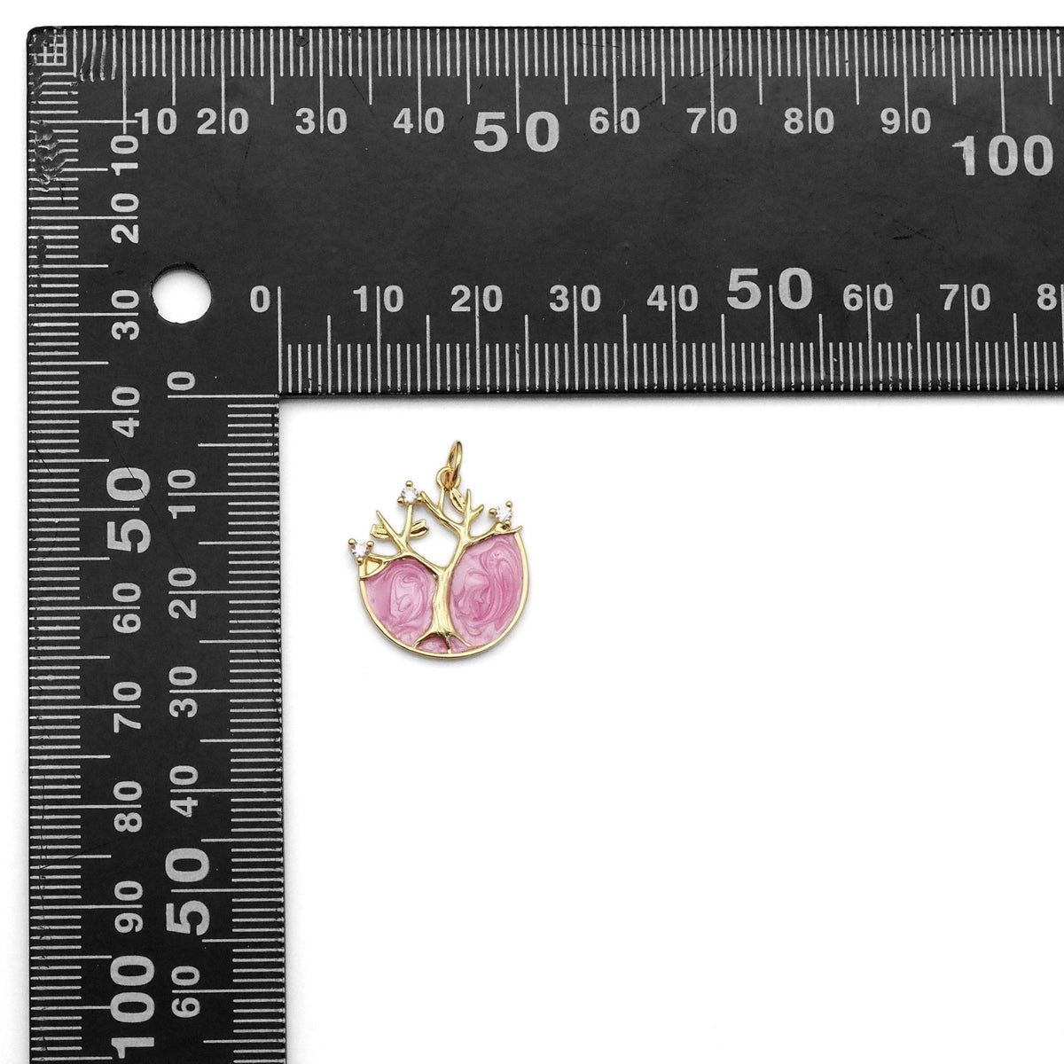 Gold Pink Enamel Tree Shape Charm, Sku#Y805