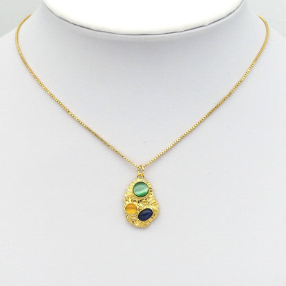 Yellow Green Blue Cat's Eye Stone On Oval Pedant Charm, Sku#Y801