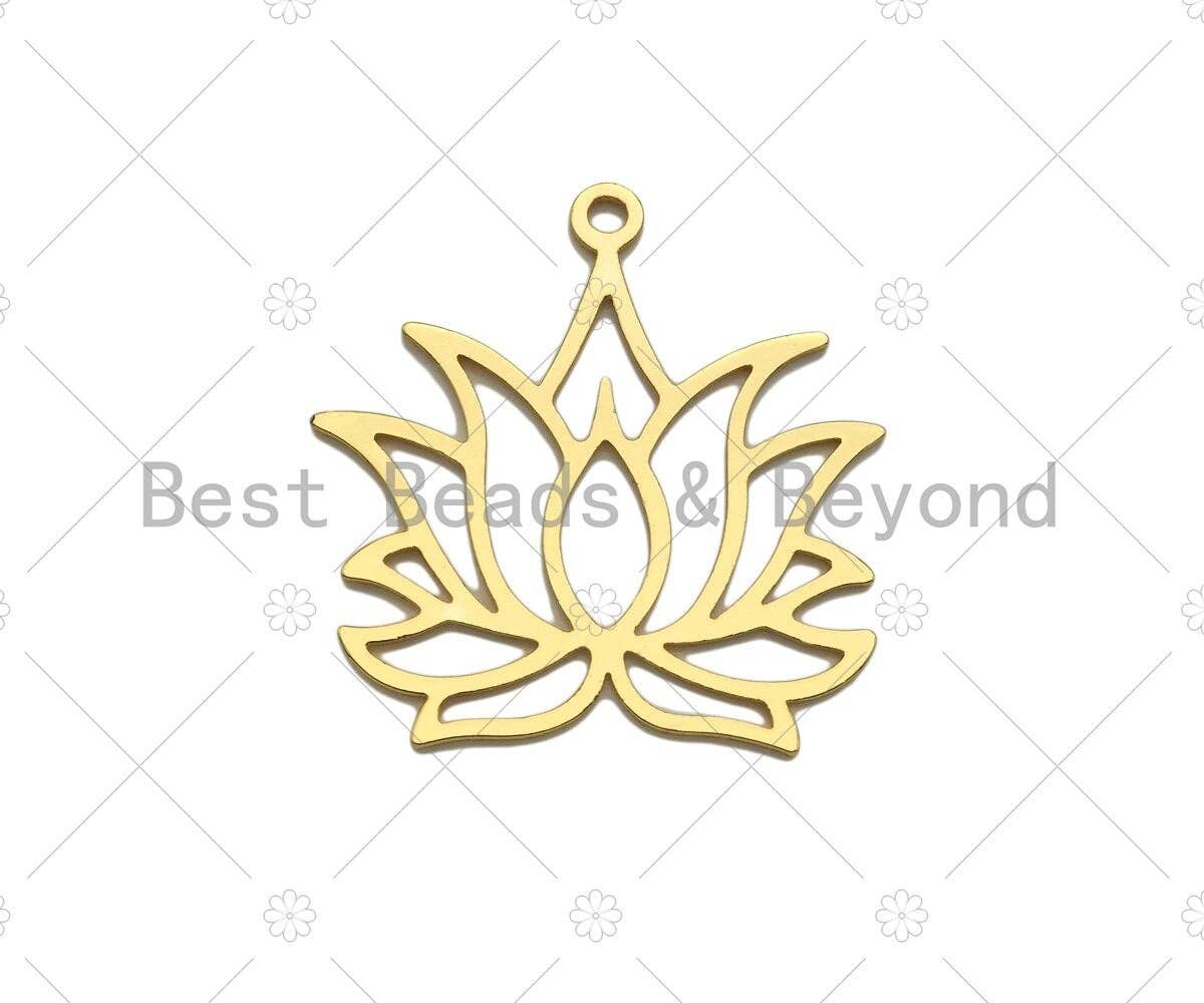 CZ Clear Micro Pave Lotus Flower Pendant, Flower Shaped Pave Pendant, Gold/Rose Gold/Silver/Gunmetal plated, 38mm, Sku#Y411