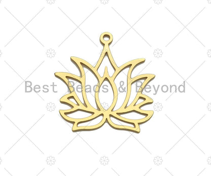CZ Clear Micro Pave Lotus Flower Pendant, Flower Shaped Pave Pendant, Gold/Rose Gold/Silver/Gunmetal plated, 38mm, Sku#Y411