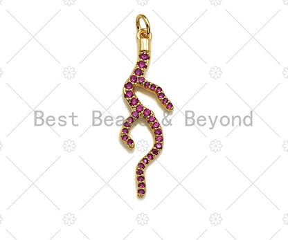 Fuchsia CZ Micro Pave Coral Branch Pendant/Charm, Antler Tree Branch Cubic Zirconia Pendant, Silver/Gold/Rose Gold Tone, 10x34mm, Sku#Y286