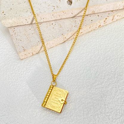 European And American 18k Gold plated Stainless Steel Openable Book Pendant Necklace