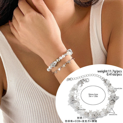 Star and heart-shaped pendant tassel bracelet set