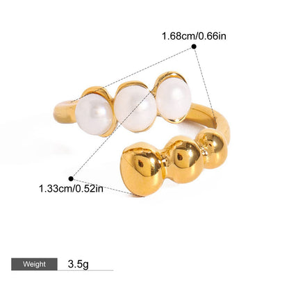 18K gold round bead-shaped pearl inlaid open ring with exquisite design