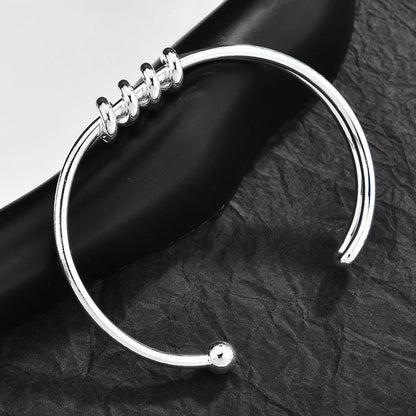 Mobius Irregular Geometric Open Cuff Bangle Set For Women, Broken Silver Stackable Bracelets, Minimal European Fashion Jewelry