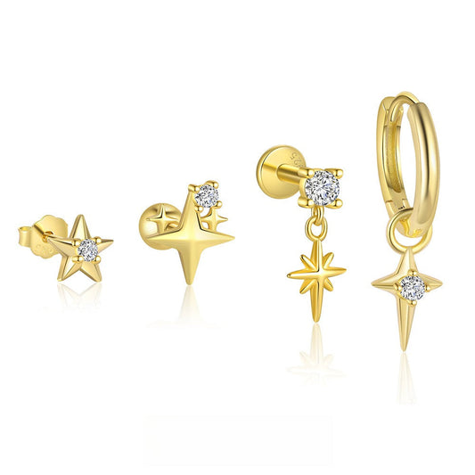 S925 Silver Starburst Stud Earrings With Diamonds