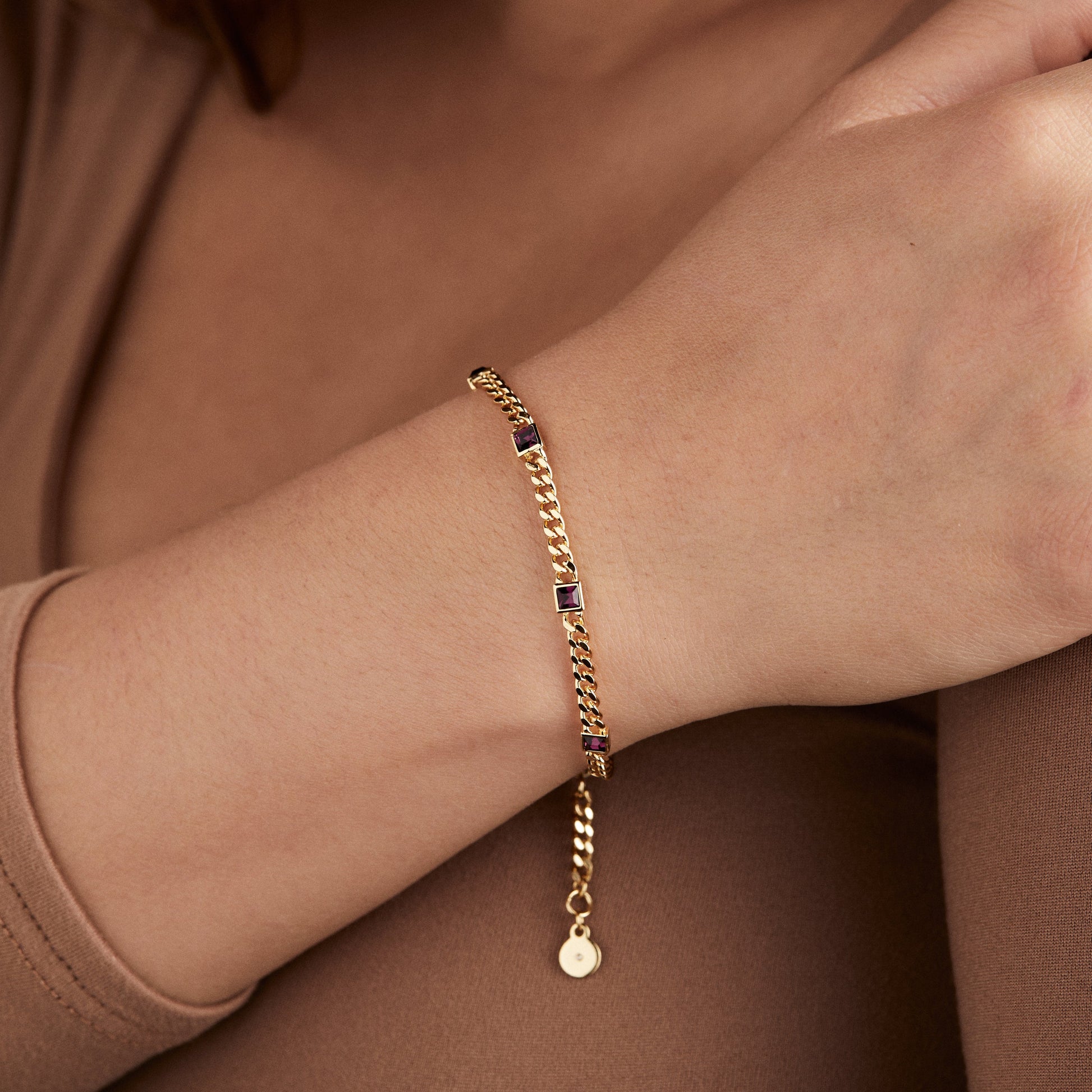 February Birthstone Amethyst Curb Chain Bracelet ALEX AND ANI
