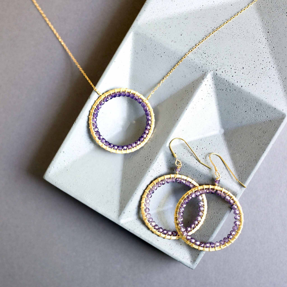 Amethyst Halo NecklaceThe Halo collection was our very first one. Intended to symbolize the intricate, universal energy woven within us all. This beautiful necklace is ultra lightweight aNecklacesPARKEN JEWELRYVettedArcAmethyst Halo Necklace