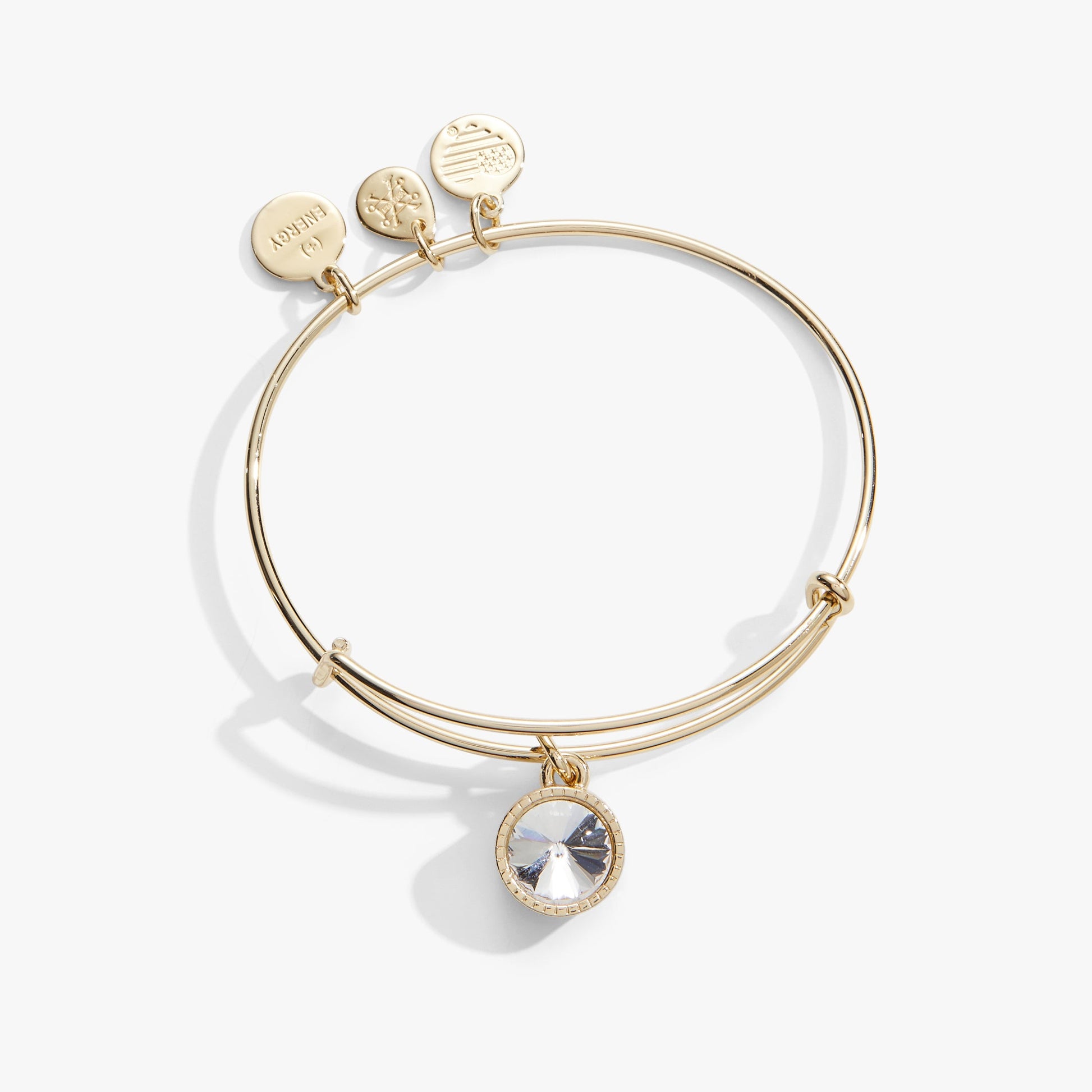 April Clear Crystal Birthstone Charm Bangle ALEX AND ANI
