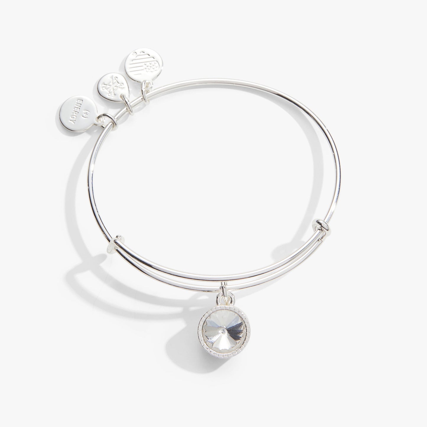 April Clear Crystal Birthstone Charm Bangle ALEX AND ANI