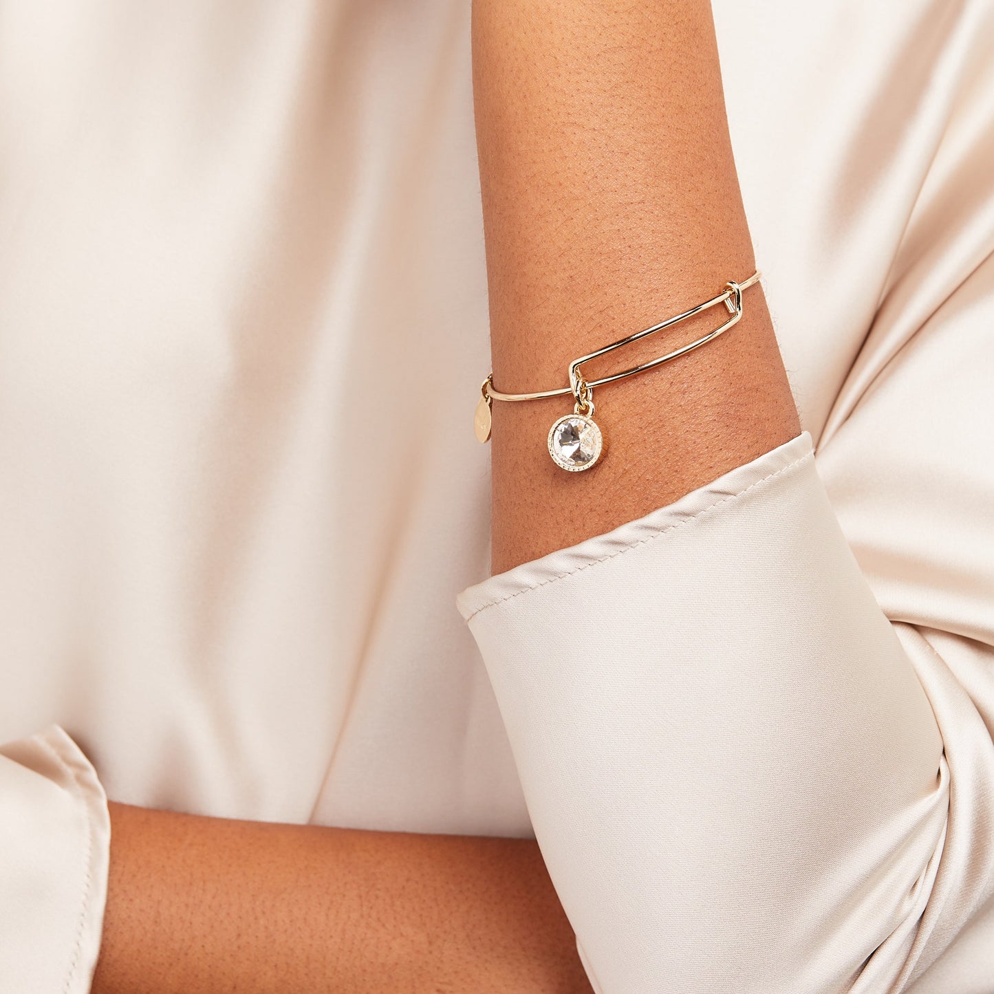 April Clear Crystal Birthstone Charm Bangle ALEX AND ANI