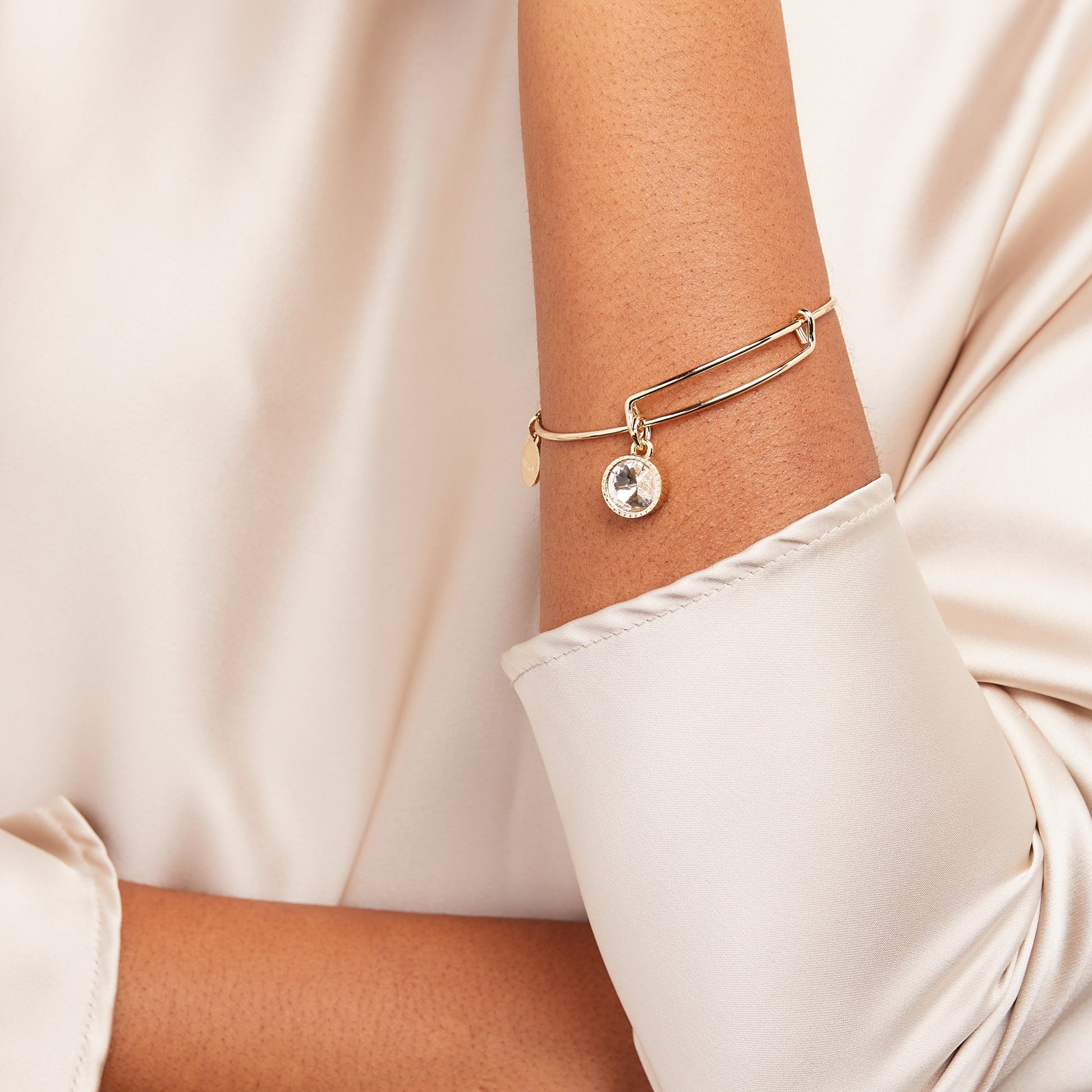 April Clear Crystal Birthstone Charm Bangle ALEX AND ANI