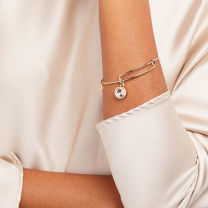 April Clear Crystal Birthstone Charm Bangle ALEX AND ANI