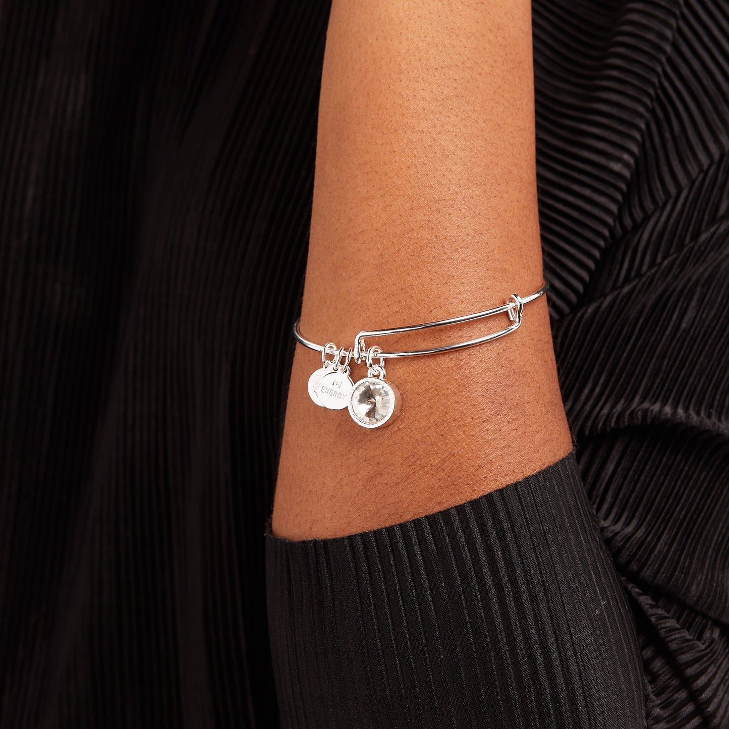 April Clear Crystal Birthstone Charm Bangle ALEX AND ANI