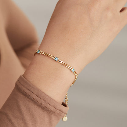 March Birthstone Aquamarine Curb Chain Bracelet ALEX AND ANI