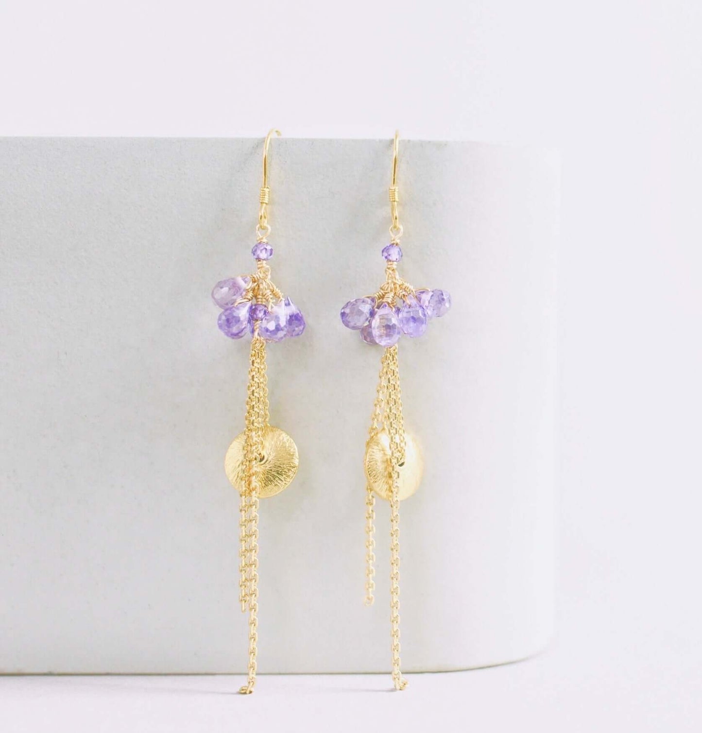 Aquamarine En Pointe Earrings 3-inch gold plated silver with french hooks inspired by ballerinas