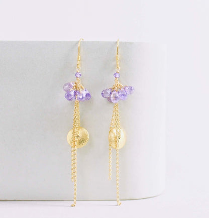 Aquamarine En Pointe Earrings 3-inch gold plated silver with french hooks inspired by ballerinas