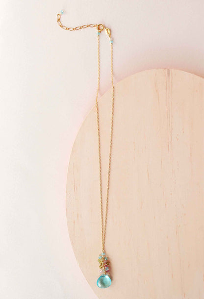Aquamarine Quartz gold raindrop pendant necklace on gold chain