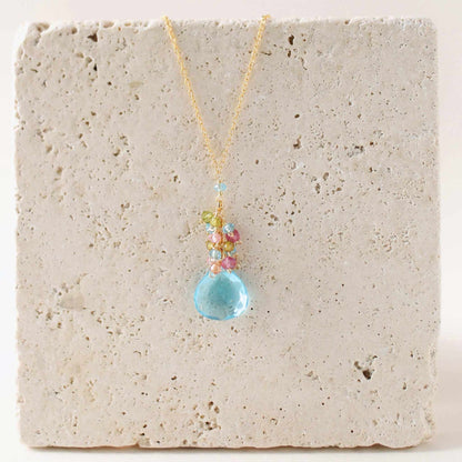 Aquamarine Quartz gold raindrop pendant necklace on 14k gold-plated sterling silver chain
