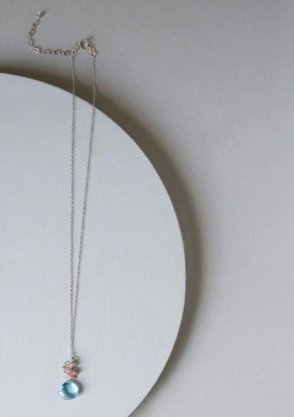 Aquamarine Quartz gold raindrop pendant necklace with 14k gold plated sterling silver chain
