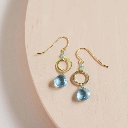Aquamarine quartz silver earrings with French hooks, 1.5 inches long, handmade sterling silver jewelry
