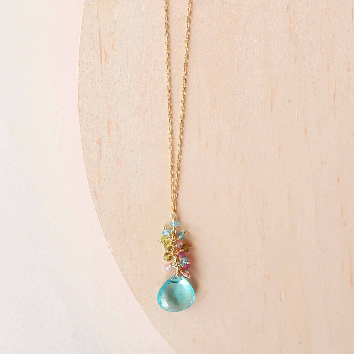 Aquamarine Quartz silver raindrop cluster necklace with sterling silver chain and spring ring clasp