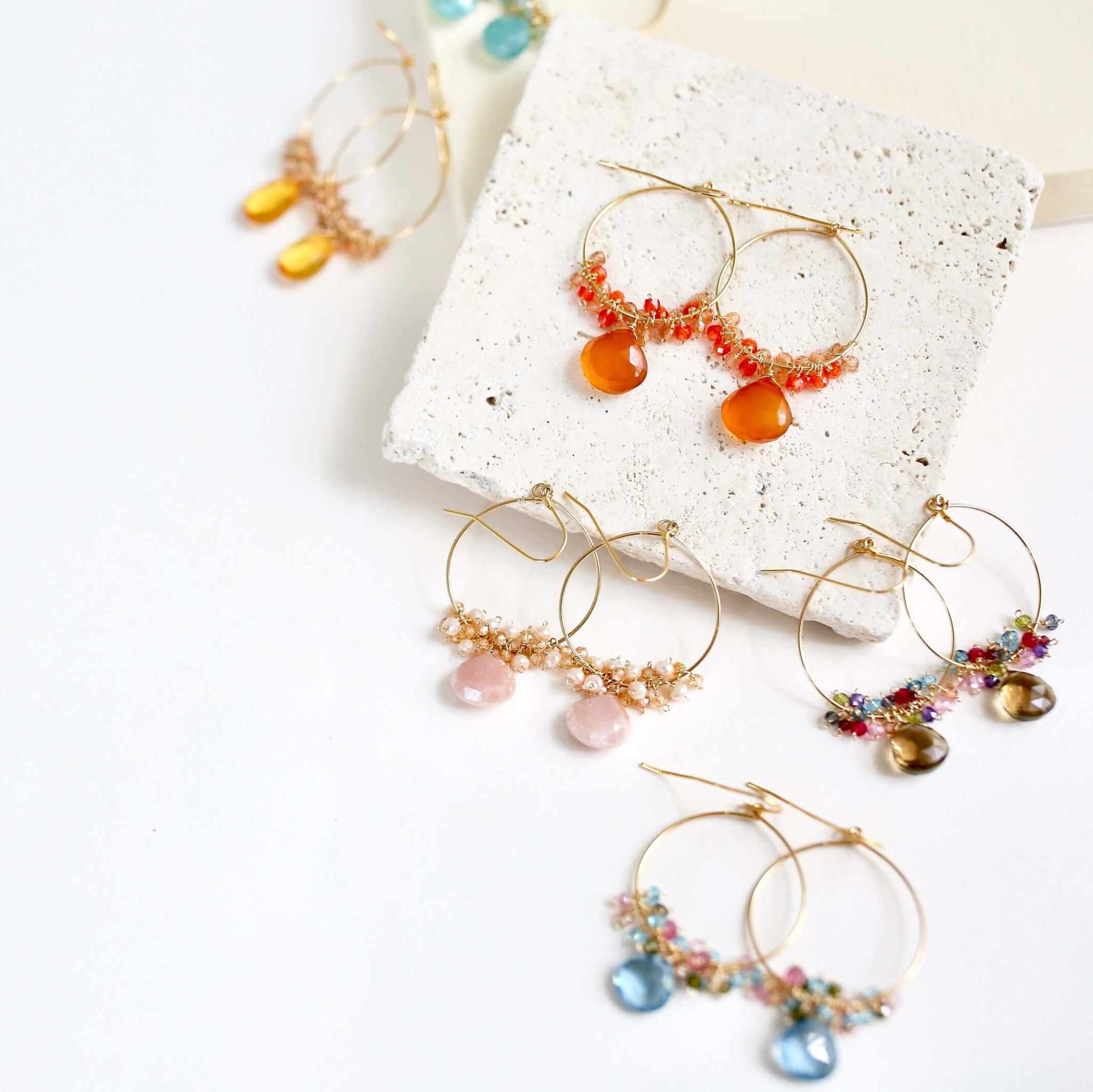 Aquamarine quartz swing earrings with gold vermeil and delicate movement