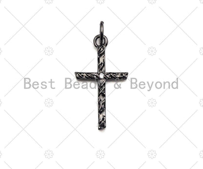 CZ Micro Pave Texturized Cross Shape Pendant/Charm, Cross Cubic Zirconia Pendant, Silver/Gold/Rose Gold/Black Tone, 11x20mm, Sku#Y279