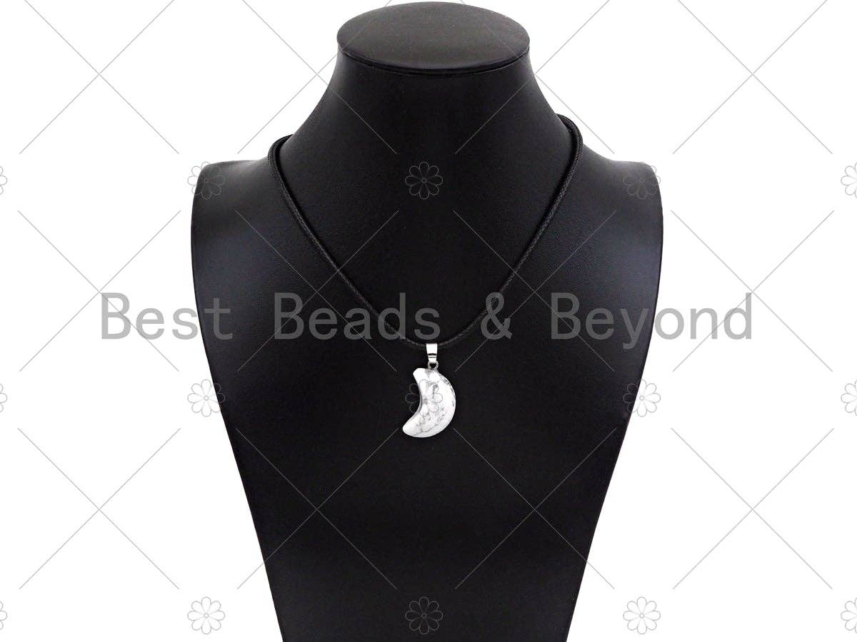 Natural Howlite/Bloodstone/Quartz/Jasper/Labradorite/Rose Quartz Moon Shape Pendant, Necklace Pendant,18x25mm,Sku#YK22