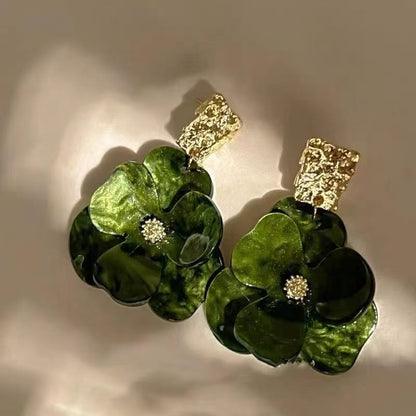 925 Silver Needle Acrylic Flower Earrings, Forest Retro French Style