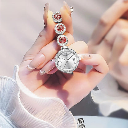 Women's Elegant Bracelet Quartz Watch Red Dial Waterproof