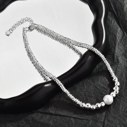 Irregular Broken Silver Pearl Choker Necklace For Women, Adjustable Dainty Collarbone Chain, Elegant Long Sweater Chain French Fashion Jewelry