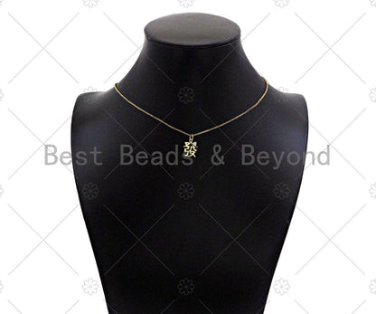 CZ Micro Pave Chinese Words Rich/ Love /Cool Charm, 18K Gold words Charm, Necklace Bracelet Charm Pendant, 13x10mm/11x10mm/12x11mm,Sku#Y432