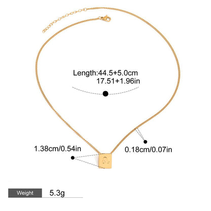 18K gold square necklace with twelve zodiac elements design, classic and fashionable