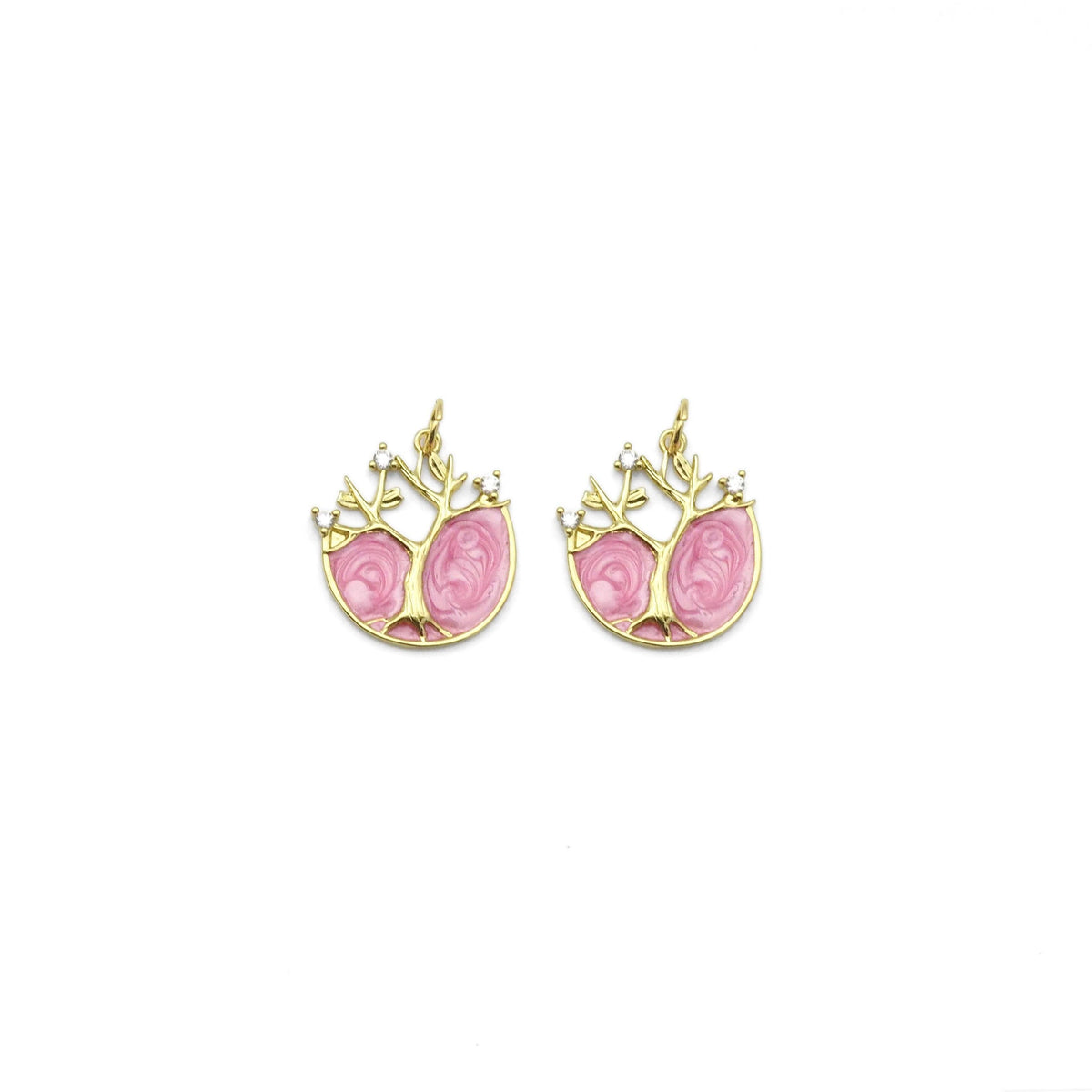 Gold Pink Enamel Tree Shape Charm, Sku#Y805
