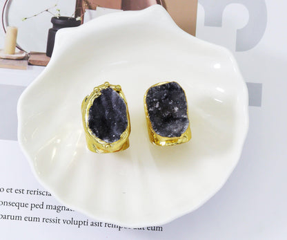 Gold Druzy Quartz Adjustable Ring, Sku#YT34