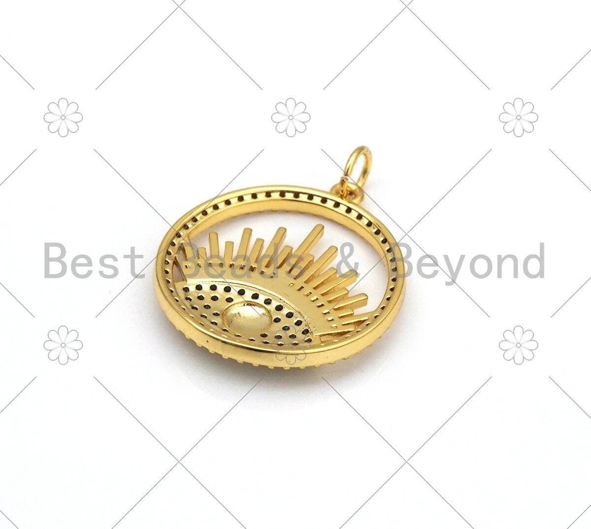 Turquoise CZ Micro Pave Evil Eye On Round Ring Shape Pendant,18K Gold Filled Evil Eye Charm, Necklace Bracelet Charm, 21x24mm,Sku#Y507
