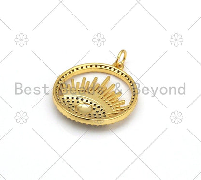 Turquoise CZ Micro Pave Evil Eye On Round Ring Shape Pendant,18K Gold Filled Evil Eye Charm, Necklace Bracelet Charm, 21x24mm,Sku#Y507