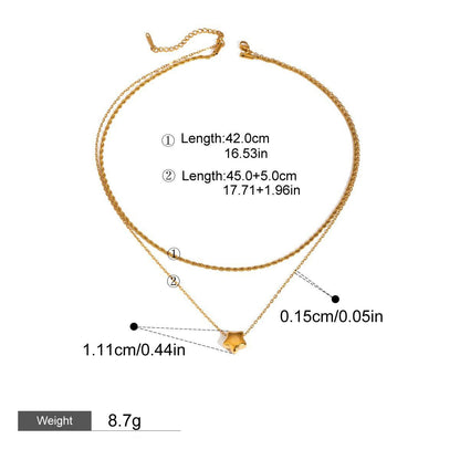 18K gold double chain with heart/star design exquisite simple necklace