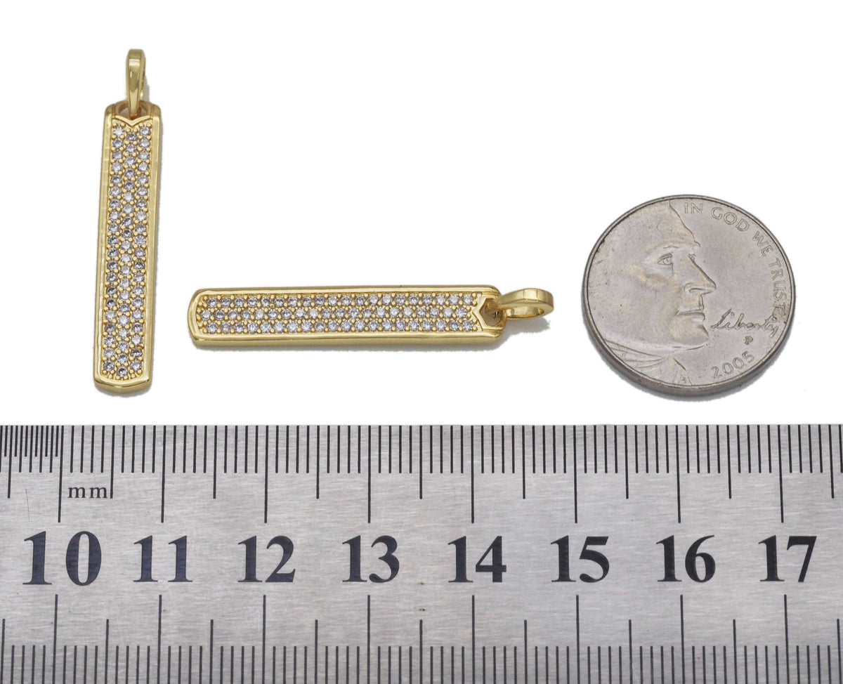 Gold CZ Long Bar Charm, Sku#Y724