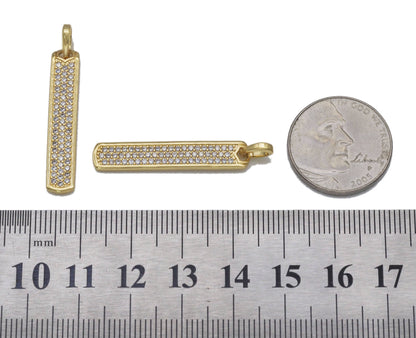 Gold CZ Long Bar Charm, Sku#Y724