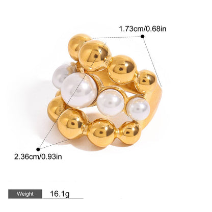 18K gold round bead-shaped pearl inlaid exquisite and noble ring