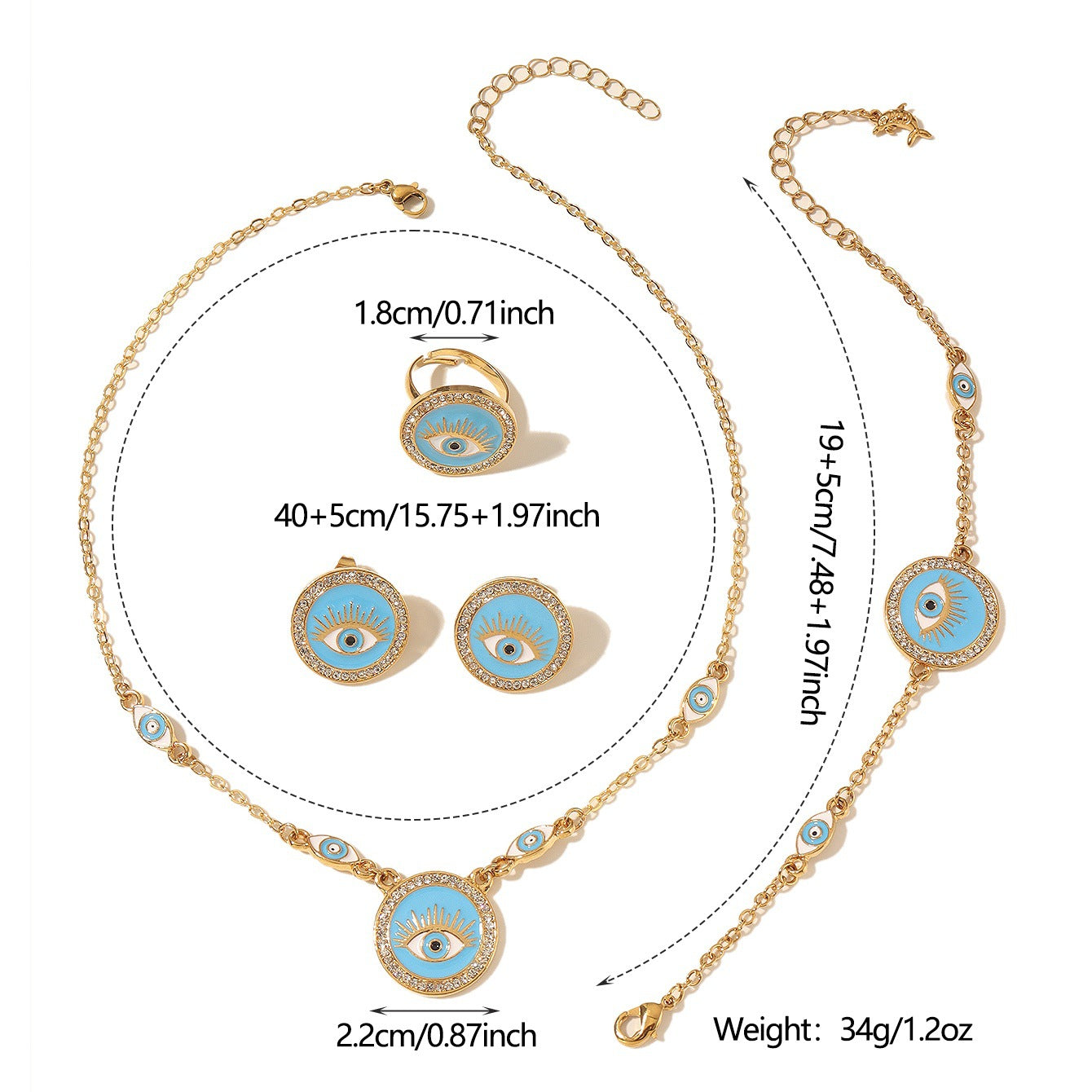 Bohemian Evil Eye Necklace, Bracelet and Earring Set