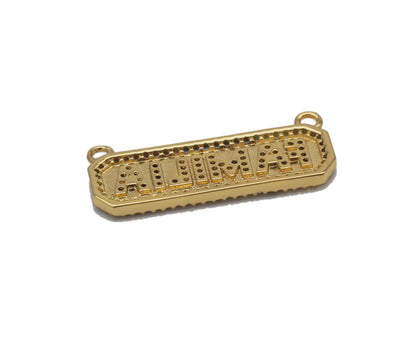 Gold Colorful CZ Familia Word On Rectangle Charm, Sku#Y725