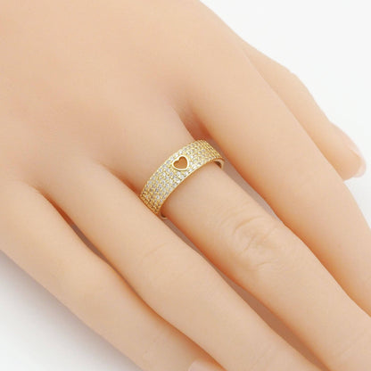 Gold Clear CZ Thin Band with Hollow out Heart Adjustable Ring, Sku#Y815
